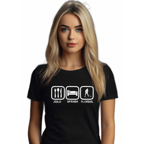 Dívčí tričko Jídlo, spánek, florbal