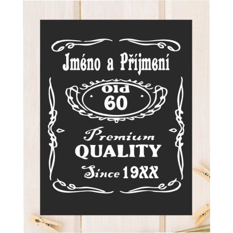 Přání k 60 narozeninám s volbou jména v motivu Jack Daniels