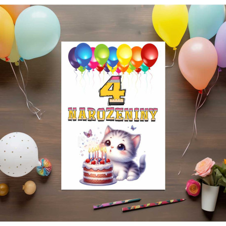 Dětské přání k 4. narozeninám s kočičkou