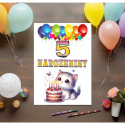 Přání k 5 narozeninám s kočičkou