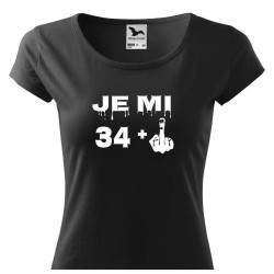 Dámské tričko k 35 narozeninám  - Je mi 34 plus prostředníček