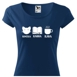 Dámské tričko - Kočka, kniha, káva.