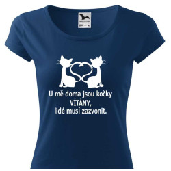 Dámské tričko - U mě doma jsou kočky vítány