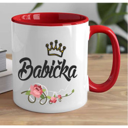 Hrnek pro babičku - Babička s korunkou a květinou