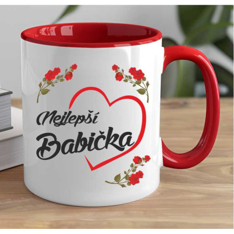 Hrnek pro babičku - Nejlepší babička v červeném srdíčku