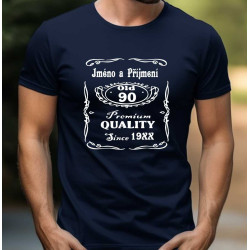 Pánské tričko s potiskem jména a příjmení, věkem 90 a rokem narození v motivu Jack Daniel's.