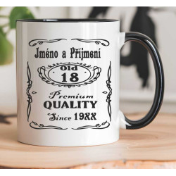 Hrnek s personalizací "Jack Daniels Motiv" k 18 narozeninám.