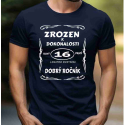 Tričko k 16 narozeninám - Zrozen k dokonalosti