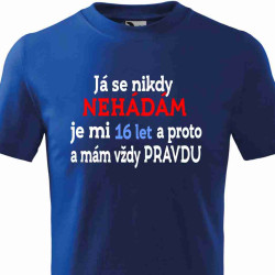 Tričko k 16 narozeninám - Já se nikdy nehádám