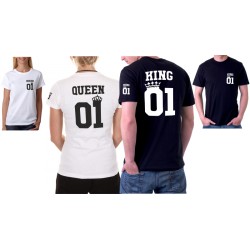 Pánské / Dámské tričko King 01 - Queen 01 z potiskem -  vpředu, vzadu a rukáv.
