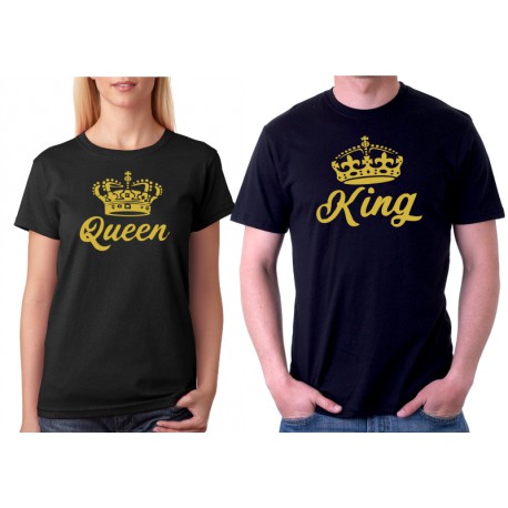 Párová trička King a Queen se zlatým potiskem 