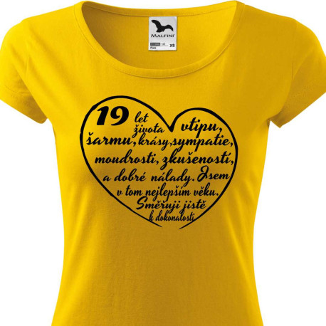 Dámské tričko - přání k 19 narozeninám v srdci