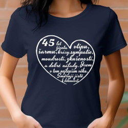 Dámské tričko - přání k 45 narozeninám v srdci