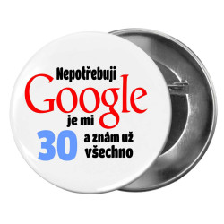 Kulatá placka s vtipným potiskem k 30. narozeninám