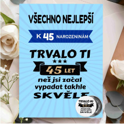 Vtipné přání k 45 narozeninám s plackou