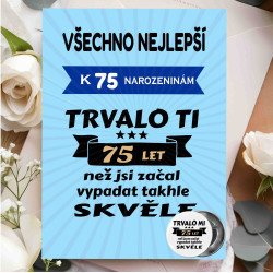 Vtipné přání k 75 narozeninám s plackou