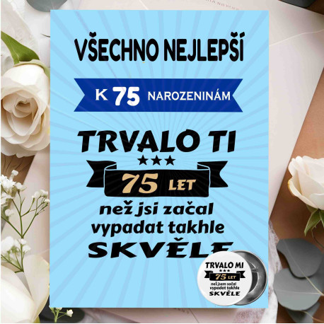 Vtipné přání k 75 narozeninám s plackou