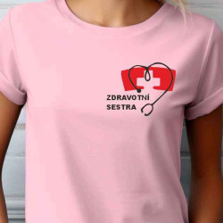 Dámské tričko - Zdravotní sestra s čepičkou potisk na prsou
