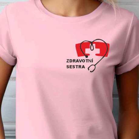 Dámské tričko - Zdravotní sestra s čepičkou potisk na prsou