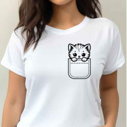 Dámské tričko - Kočička v náprsní kapse