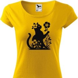 Dámské tričko - Kočička si hraje s květinou