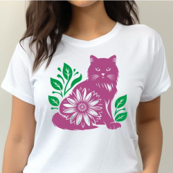 Dámské tričko - Kocour mezi květinami