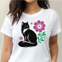 Dámské tričko - Kocour s květinou