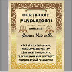 Certifikát plnoletosti - Vtipné přání k 18 narozeninám pro chlapce