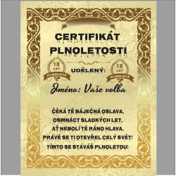 Certifikát plnoletosti - Vtipné přání k 18 narozeninám pro dívku s volbou jména
