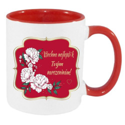 Hrnek - Všechno nejlepší k tvým narozeninám s květinami