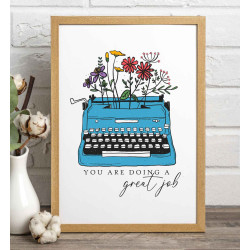 Fotoobraz s Květinami a psacím strojem