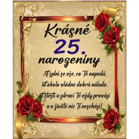 Papírové přání k 25 narozeninám - Krásné narozeniny