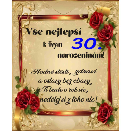 Papírové přání k 30 narozeninám Hodně stěstí