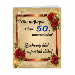 Papírové přání k 50 narozeninám - Zachovej klid a jen tak dále