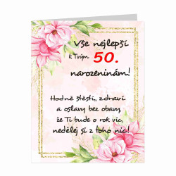 Papírové přání k 50 narozeninám pro ženu - Vše nejlepší