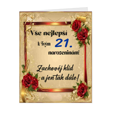 Papírové přání - Vše nejlepší k  tvým 21 narozeninám pro ženu