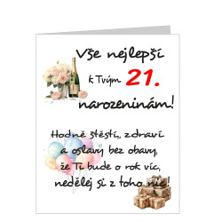 Papírové přání k 21 narozeninám - Hodně štěstí a zdraví pro muže