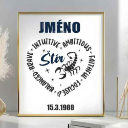 Obraz ze znamením Štír s jménem a datumem narození