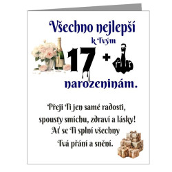 Vtipné přání k 18 narozeninám - Je ti 17 plus prostředníček