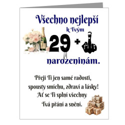 Vtipné přání k 30 narozeninám - Je ti 29 plus prostředníček