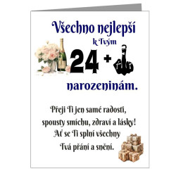 Vtipné přání k 25 narozeninám - Je ti 24 plus prostředníček