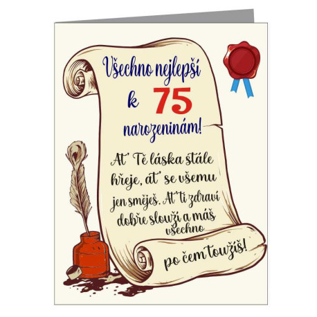 Srdečné přání k 75 narozeninám v ornamentu