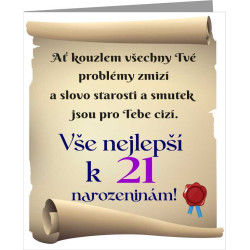 Papírové přání - Vše nejlepší k  21 narozeninám