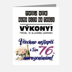 Vtipné papírové přání k 76 narozeninám