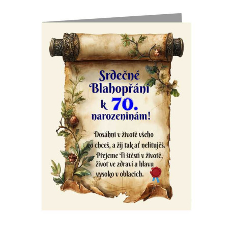 Blahopřání k 70. narozeninám s motivačním textem