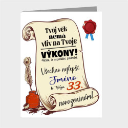 Papírové vtipné narozeninové přání k oslavě 32 let s přidání jména