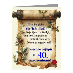 Velice vtipné přání k 40. narozeninám – Vítej do klubu čtyřicátníků