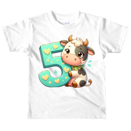 Dětské tričko k 5 narozeninám s kravičkou
