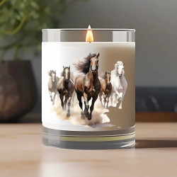 Vonná svíčka s potiskem stáda koní