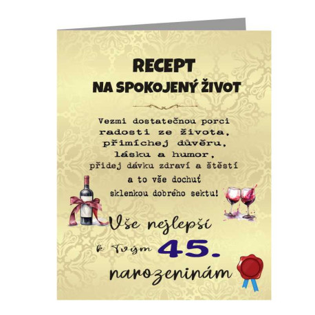 Přání k 45 narozeninám - Recept na spokojený život